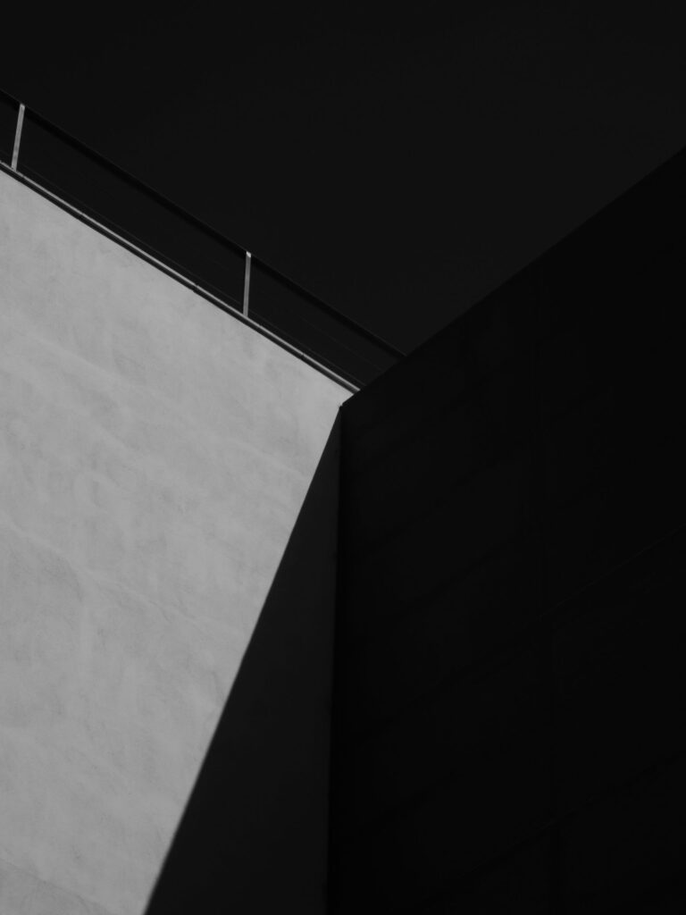 High building in black and white with sharp angles